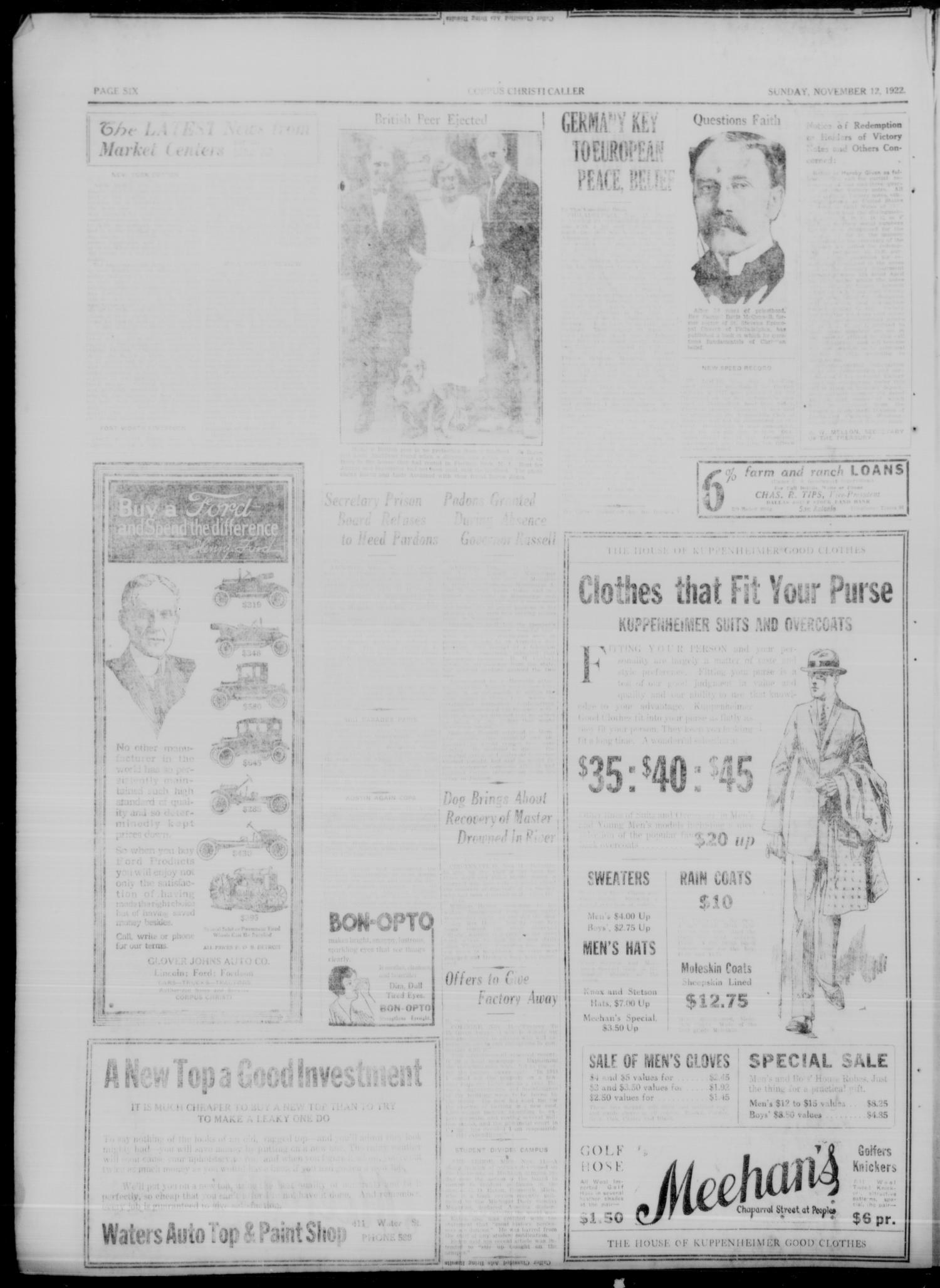 Corpus Christi Caller (Corpus Christi, Tex.), Vol. 23, No. 260, Ed. 1 Sunday, November 12, 1922
                                                
                                                    [Sequence #]: 6 of 16
                                                