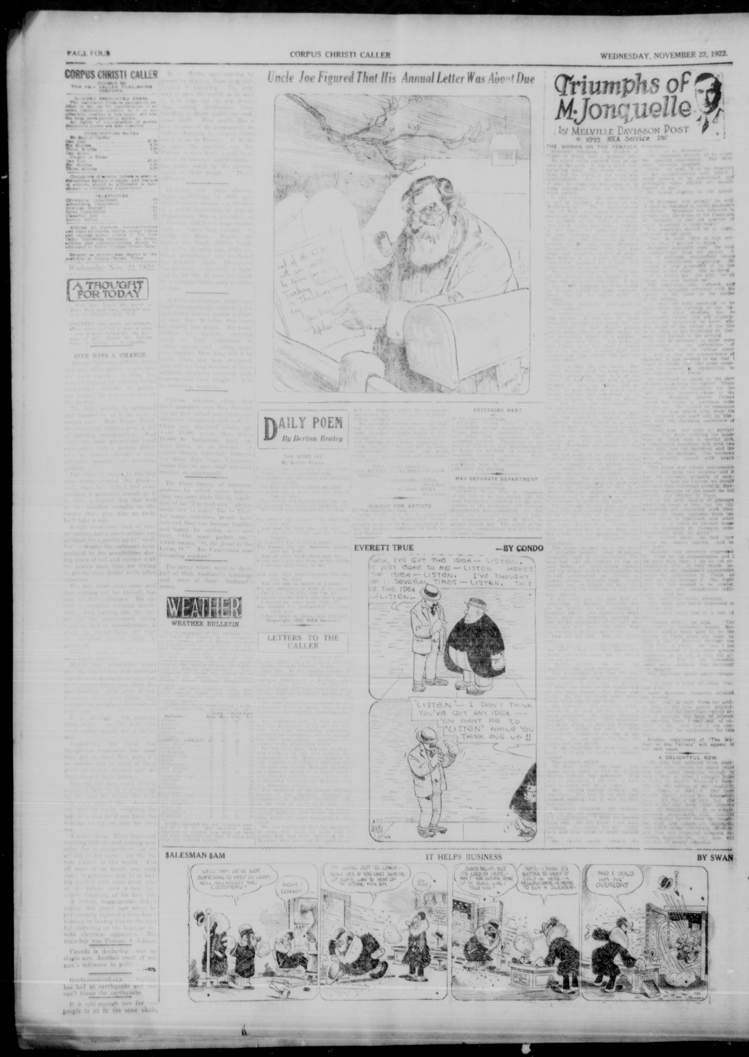Corpus Christi Caller (Corpus Christi, Tex.), Vol. 23, No. 270, Ed. 1 Wednesday, November 22, 1922
                                                
                                                    [Sequence #]: 4 of 6
                                                