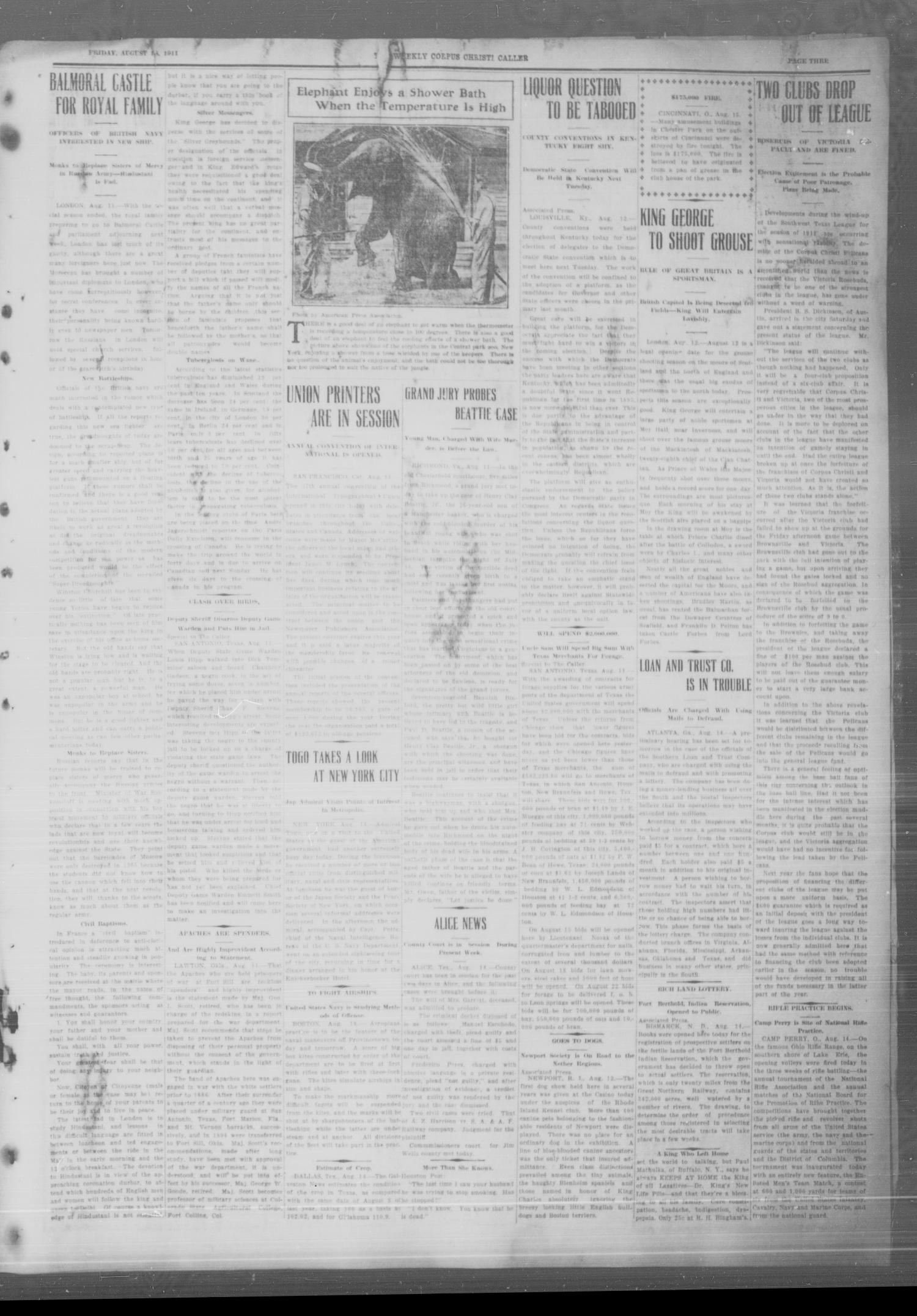 The Weekly Corpus Christi Caller (Corpus Christi, Tex.), Vol. 19, No. 34, Ed. 1 Friday, August 18, 1911
                                                
                                                    [Sequence #]: 3 of 8
                                                