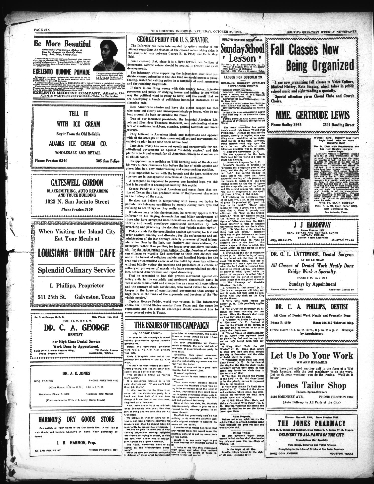 The Houston Informer (Houston, Tex.), Vol. 4, No. 23, Ed. 1 Saturday, October 28, 1922
                                                
                                                    [Sequence #]: 6 of 8
                                                