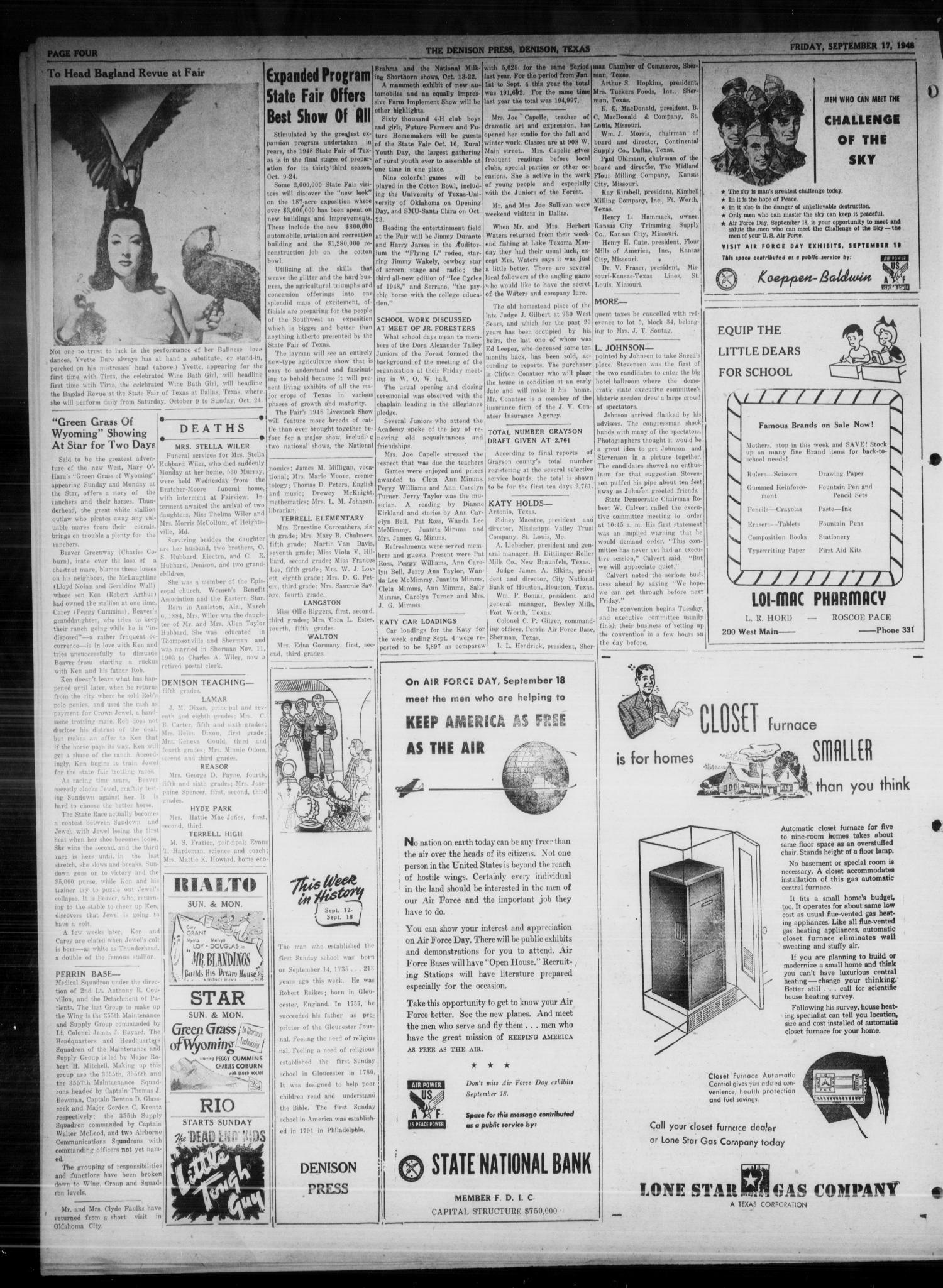 The Denison Press (Denison, Tex.), Vol. 20, No. 12, Ed. 1 Friday, September 17, 1948
                                                
                                                    [Sequence #]: 4 of 4
                                                