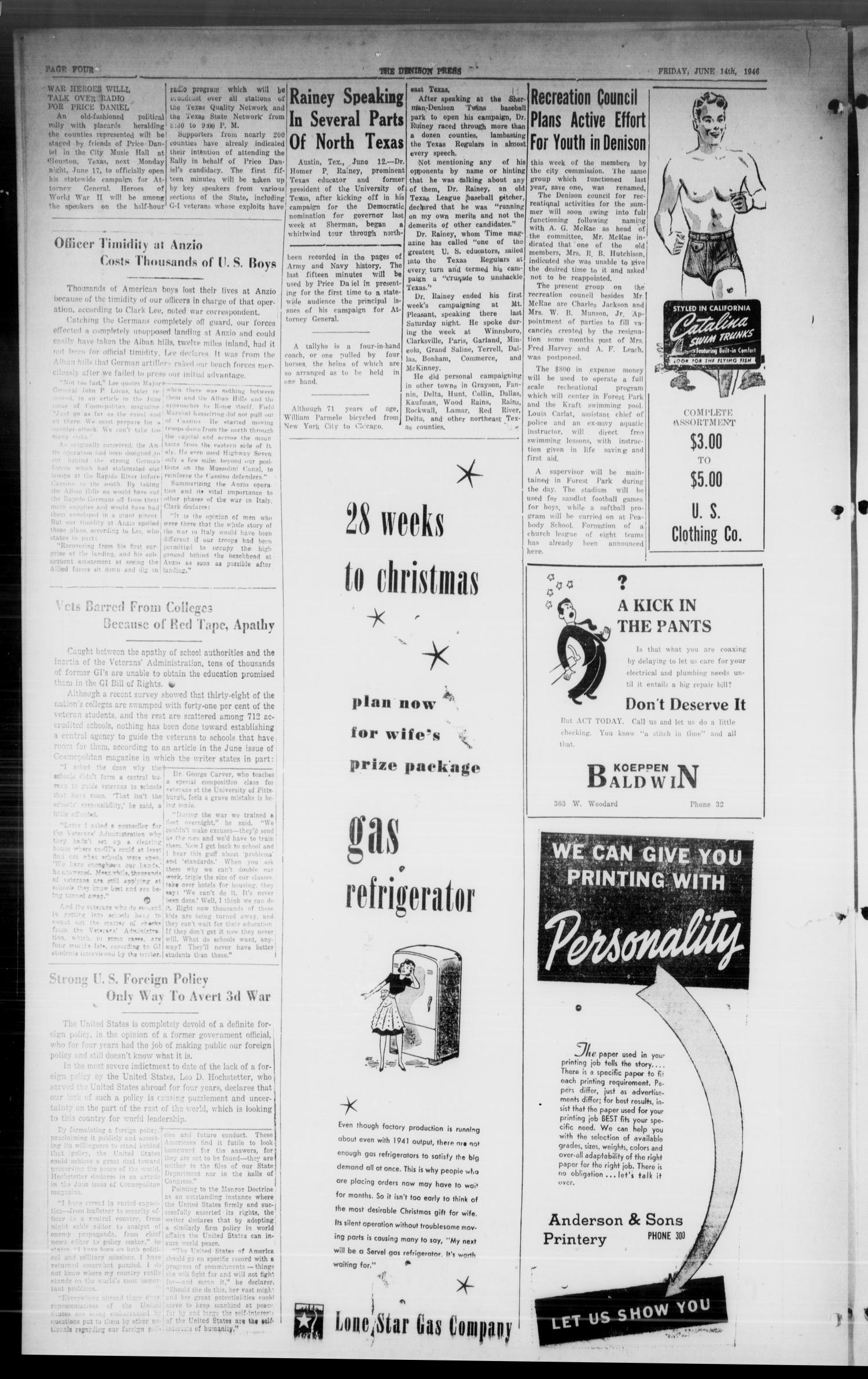 The Denison Press (Denison, Tex.), Vol. 17, No. 52, Ed. 1 Friday, June 14, 1946
                                                
                                                    [Sequence #]: 4 of 6
                                                