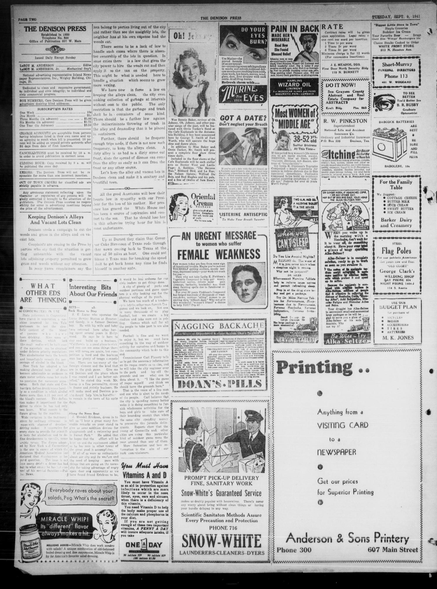 The Denison Press (Denison, Tex.), Vol. 8, No. 63, Ed. 1 Tuesday, September 9, 1941
                                                
                                                    [Sequence #]: 2 of 4
                                                