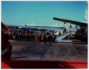 Primary view of object titled '[People Standing Outside of Air Force One on Love Field]'.