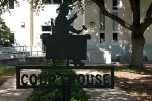 Primary view of object titled 'Ward County Courthouse, silhouette sign'.