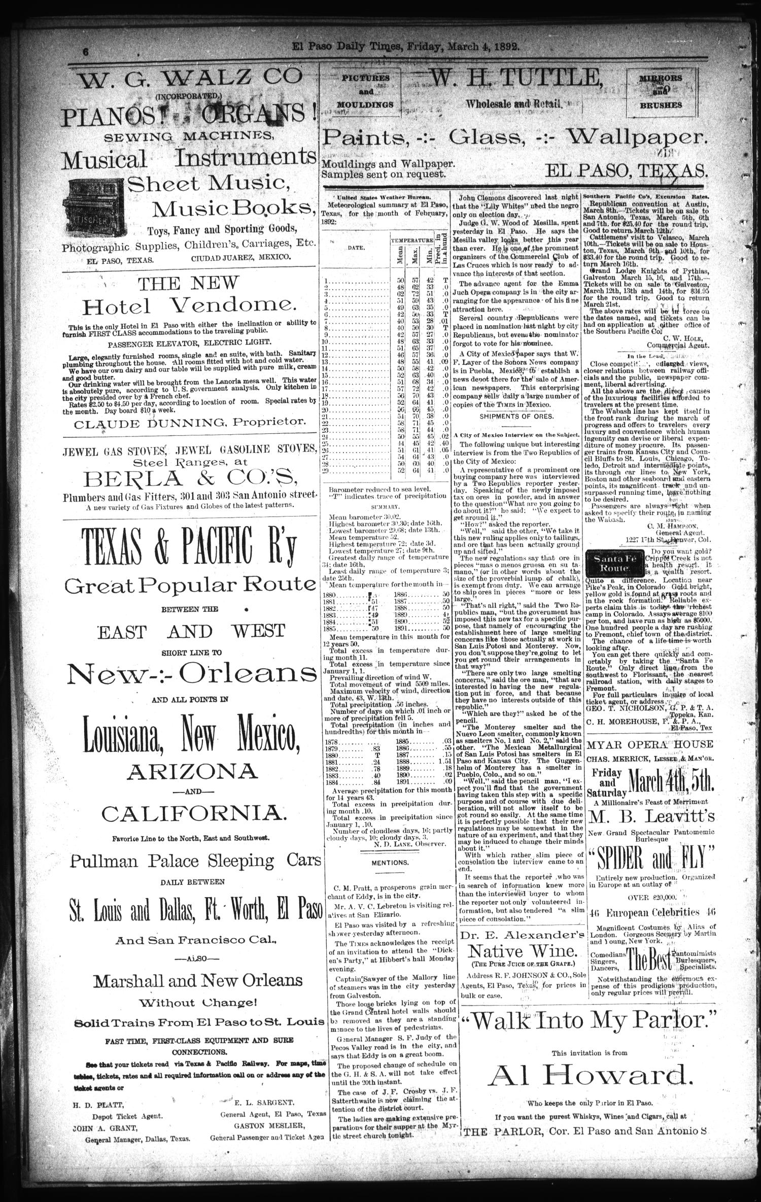 El Paso International Daily Times (El Paso, Tex.), Vol. 12, No. 54, Ed. 1 Friday, March 4, 1892
                                                
                                                    [Sequence #]: 6 of 8
                                                