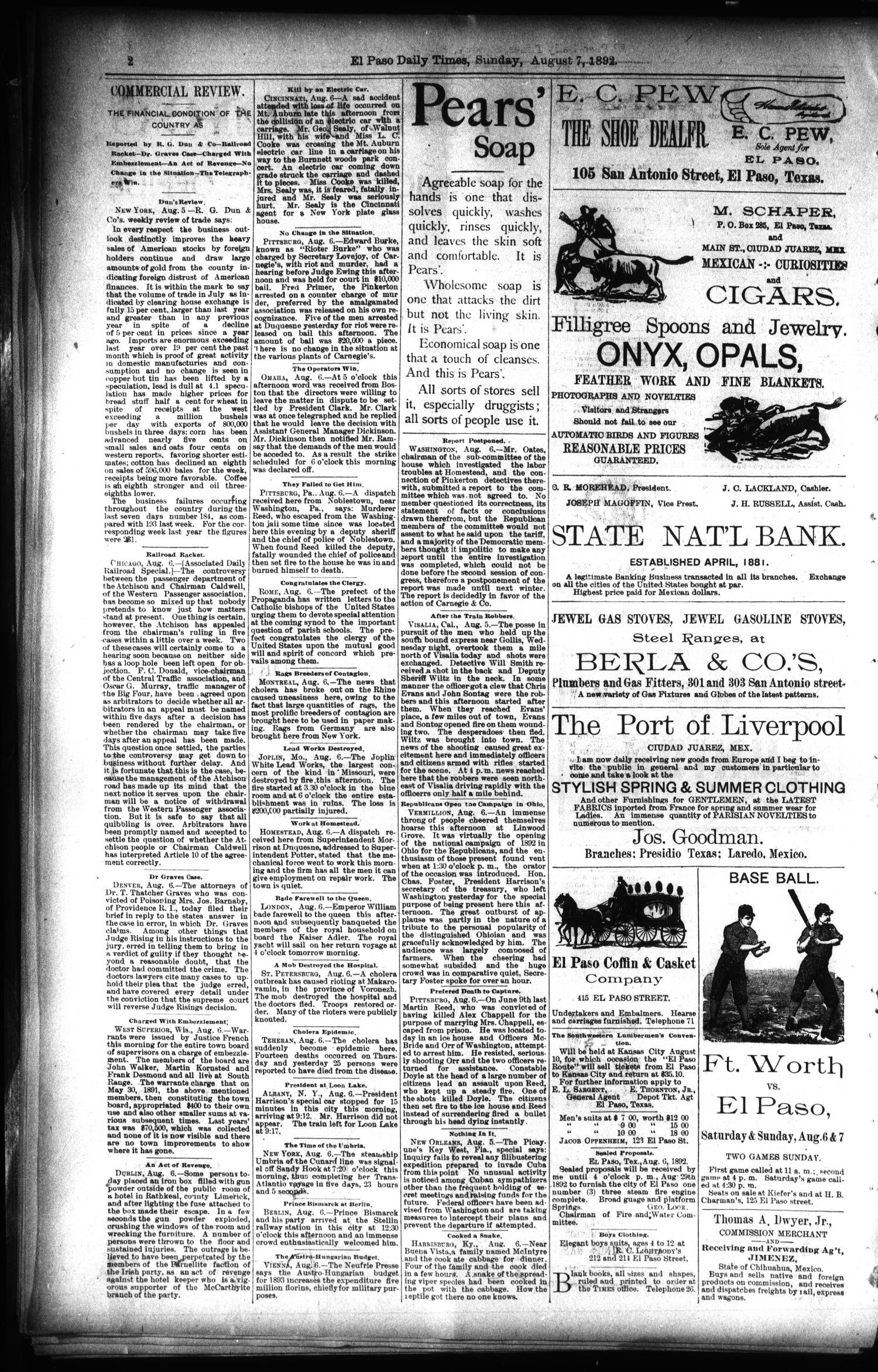 El Paso International Daily Times (El Paso, Tex.), Vol. 12, No. 182, Ed. 1 Sunday, August 7, 1892
                                                
                                                    [Sequence #]: 2 of 8
                                                