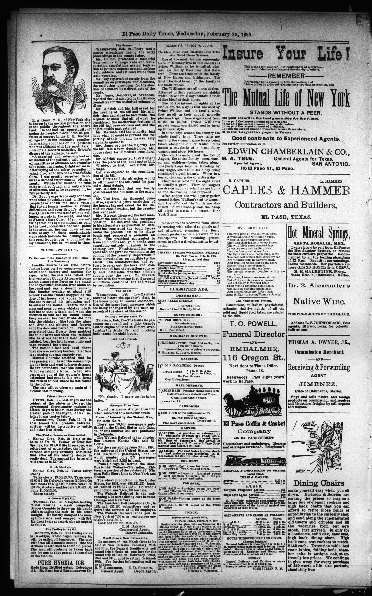 El Paso International Daily Times (El Paso, Tex.), Vol. 15, No. 37, Ed. 1 Wednesday, February 13, 1895
                                                
                                                    [Sequence #]: 6 of 8
                                                