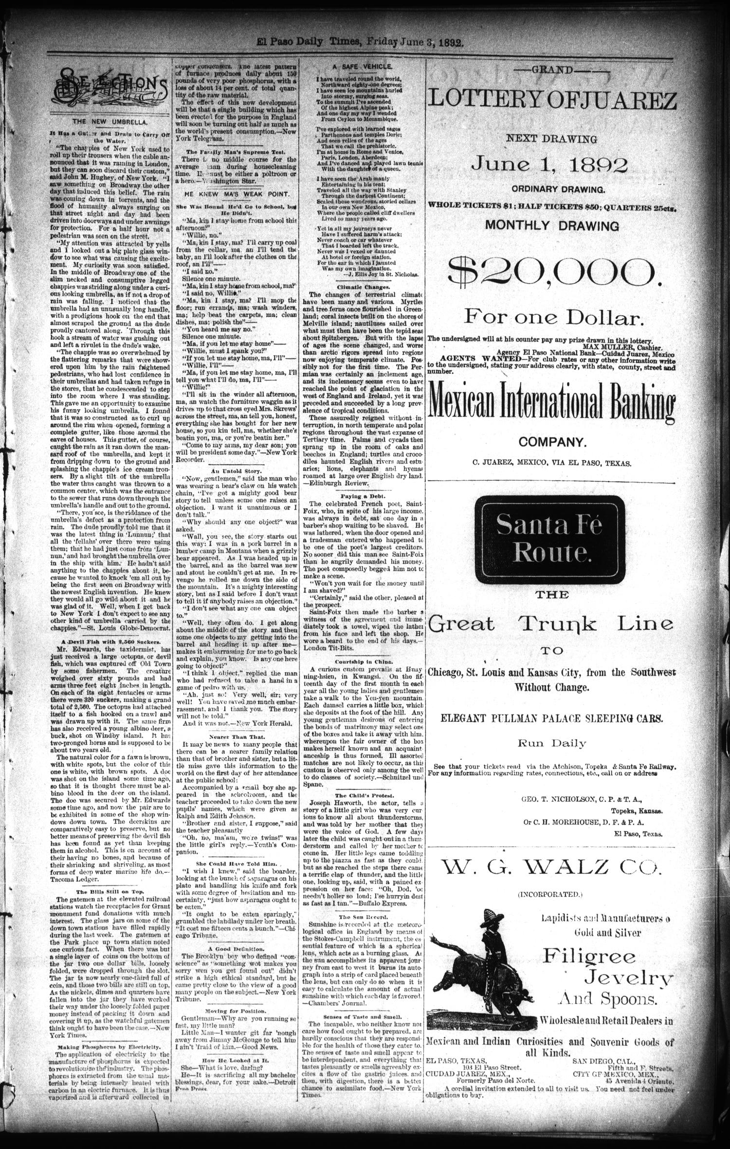 El Paso International Daily Times (El Paso, Tex.), Vol. 12, No. 130, Ed. 1 Friday, June 3, 1892
                                                
                                                    [Sequence #]: 5 of 8
                                                