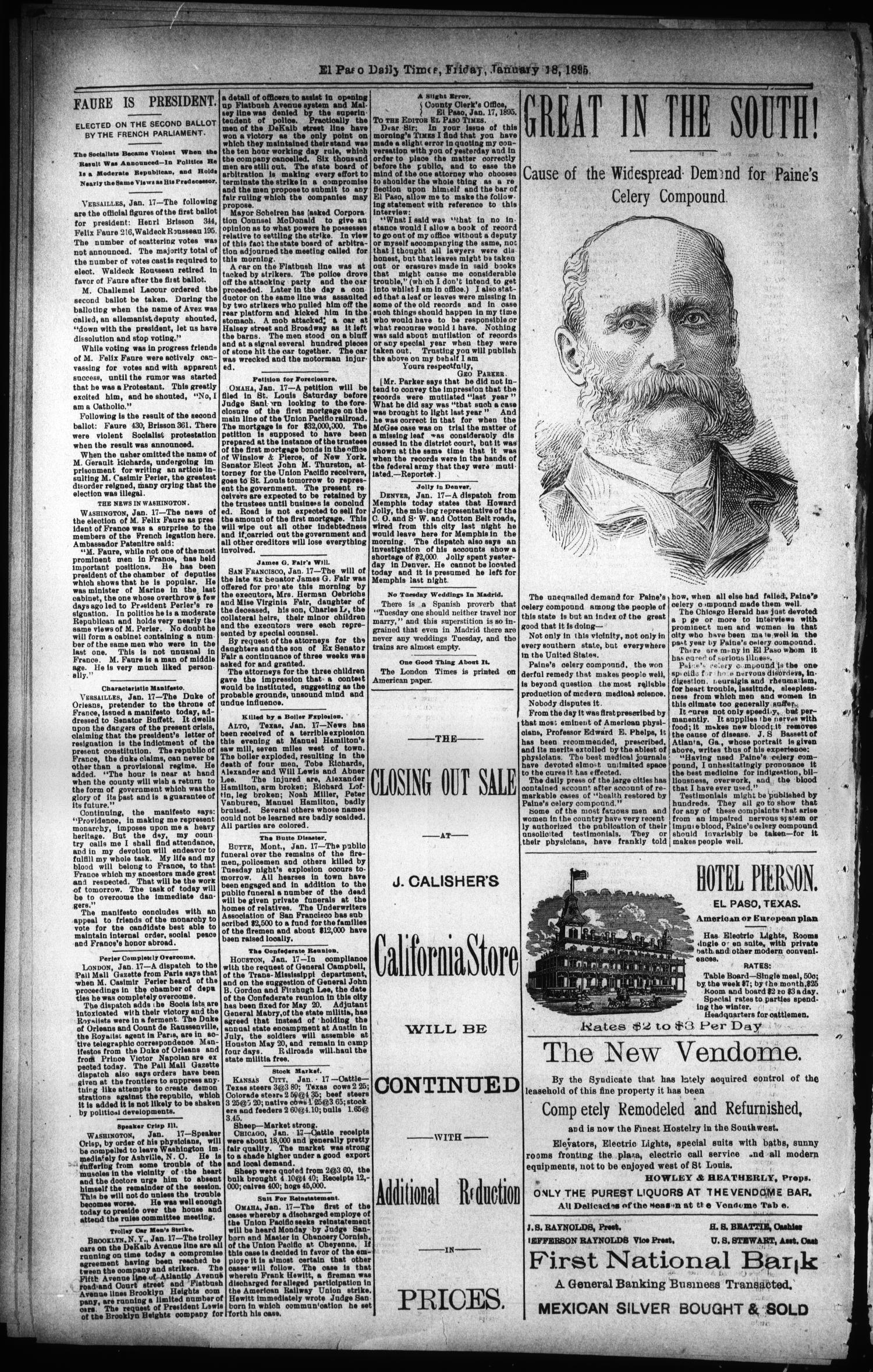 El Paso International Daily Times (El Paso, Tex.), Vol. 15, No. 15, Ed. 1 Friday, January 18, 1895
                                                
                                                    [Sequence #]: 2 of 8
                                                