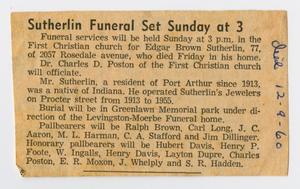 Primary view of object titled '[Clipping: Sutherlin Funeral Set Sunday at 3]'.