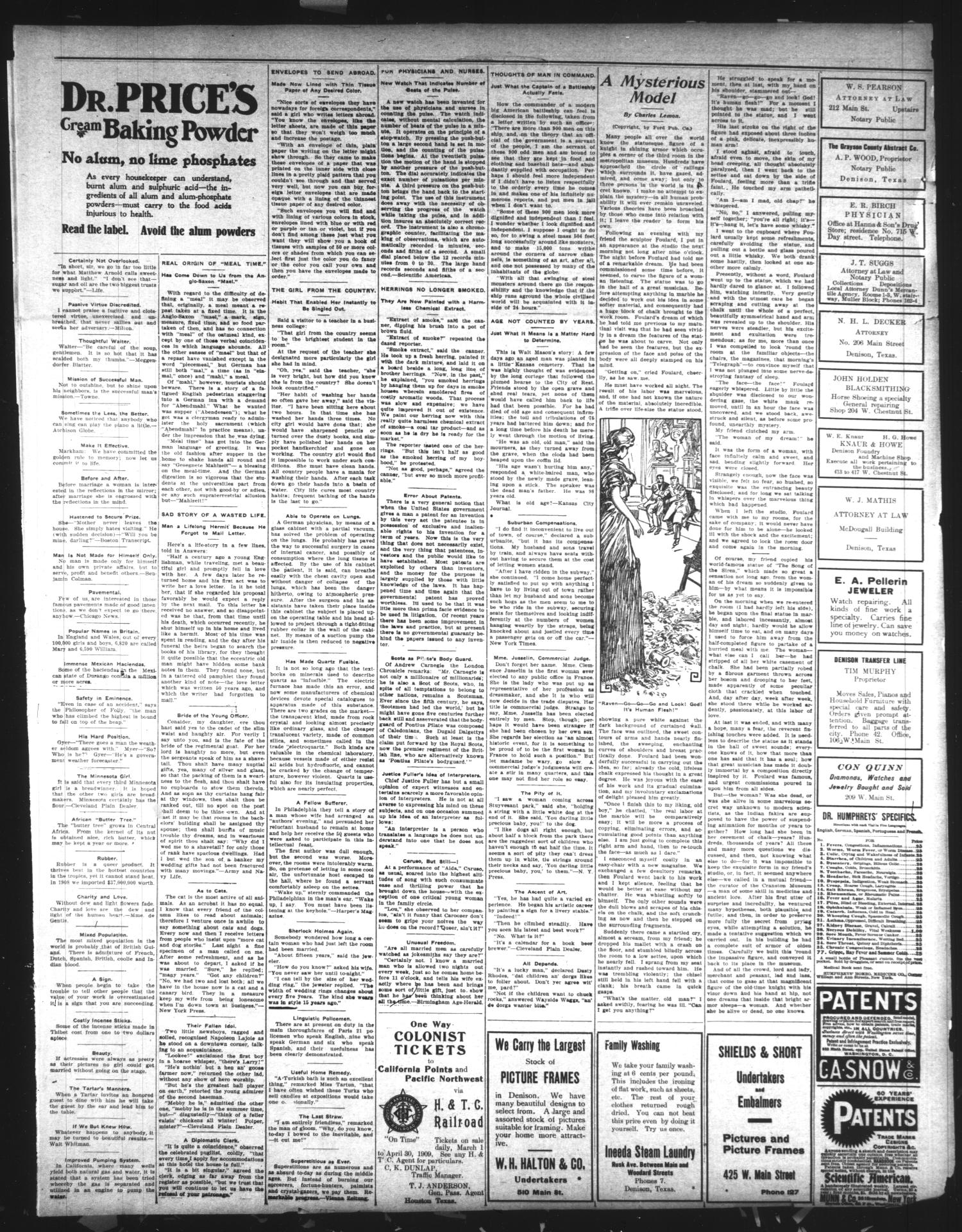 The Sunday Gazetteer. (Denison, Tex.), Vol. 27, No. 49, Ed. 1 Sunday, March 14, 1909
                                                
                                                    [Sequence #]: 3 of 4
                                                
