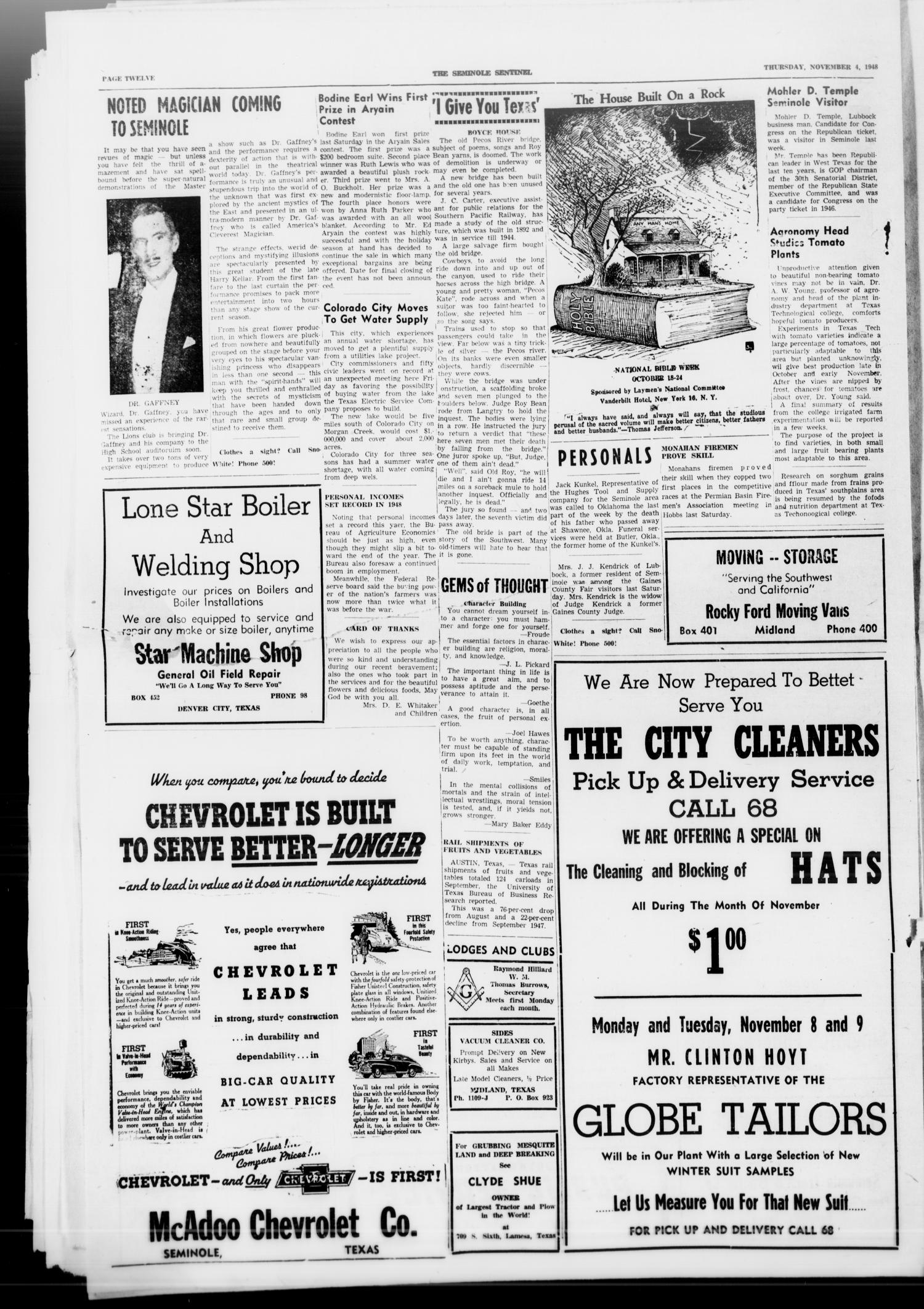 The Seminole Sentinel (Seminole, Tex.), Vol. 41, No. 37, Ed. 1 Thursday, November 4, 1948
                                                
                                                    [Sequence #]: 12 of 12
                                                