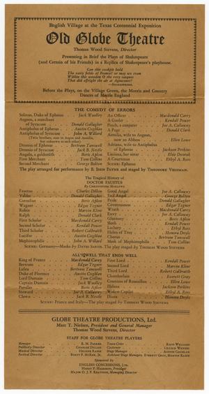 Primary view of object titled '[Program for the Old Globe Theatre Presentation at the Texas Centennial Exposition]'.