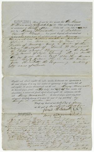 Primary view of object titled '[Land Transferal from James and Mary Maxwell to Henry Maxwell, 1855]'.