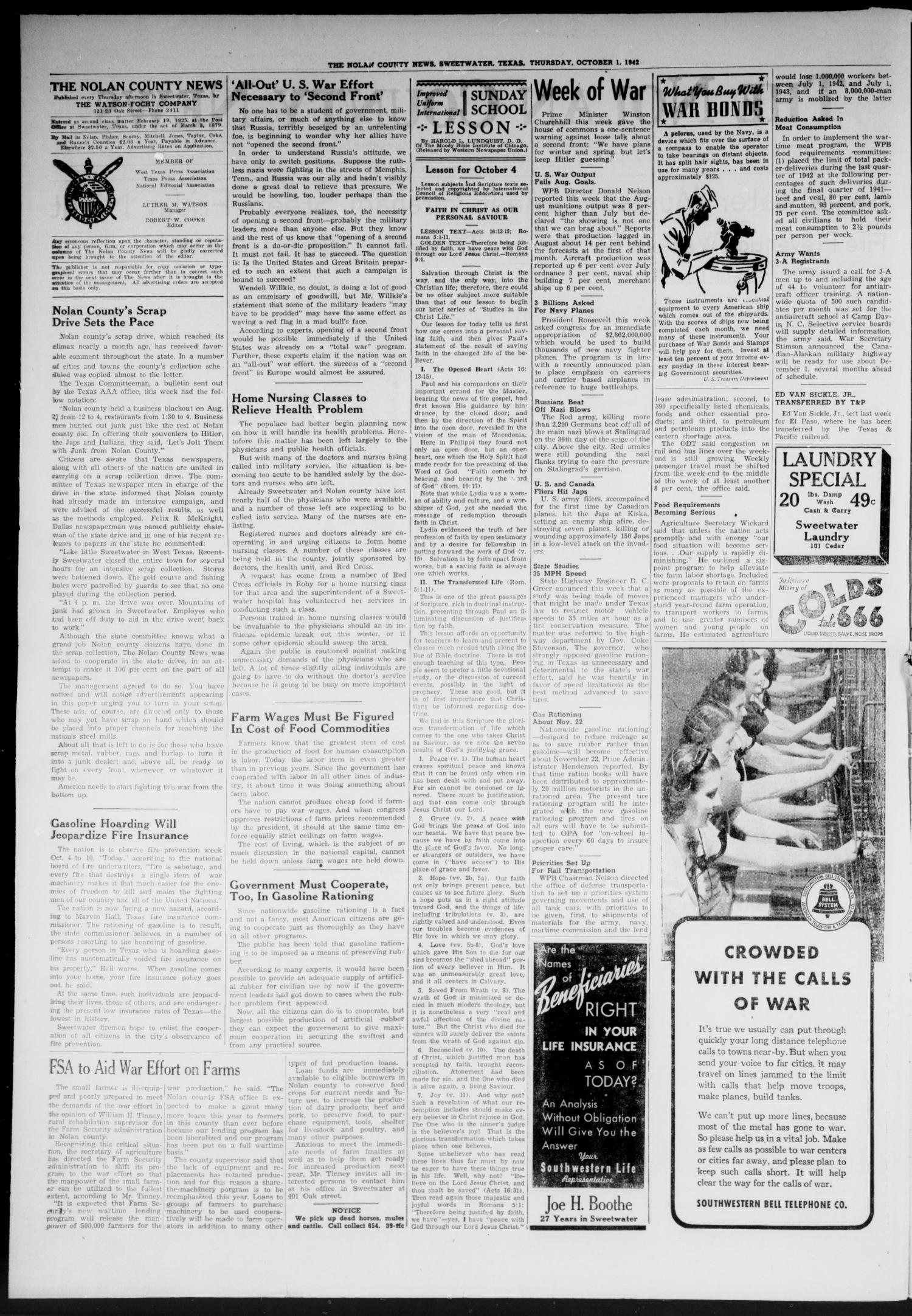 The Nolan County News (Sweetwater, Tex.), Vol. 18, No. 41, Ed. 1 Thursday, October 1, 1942
                                                
                                                    [Sequence #]: 2 of 8
                                                