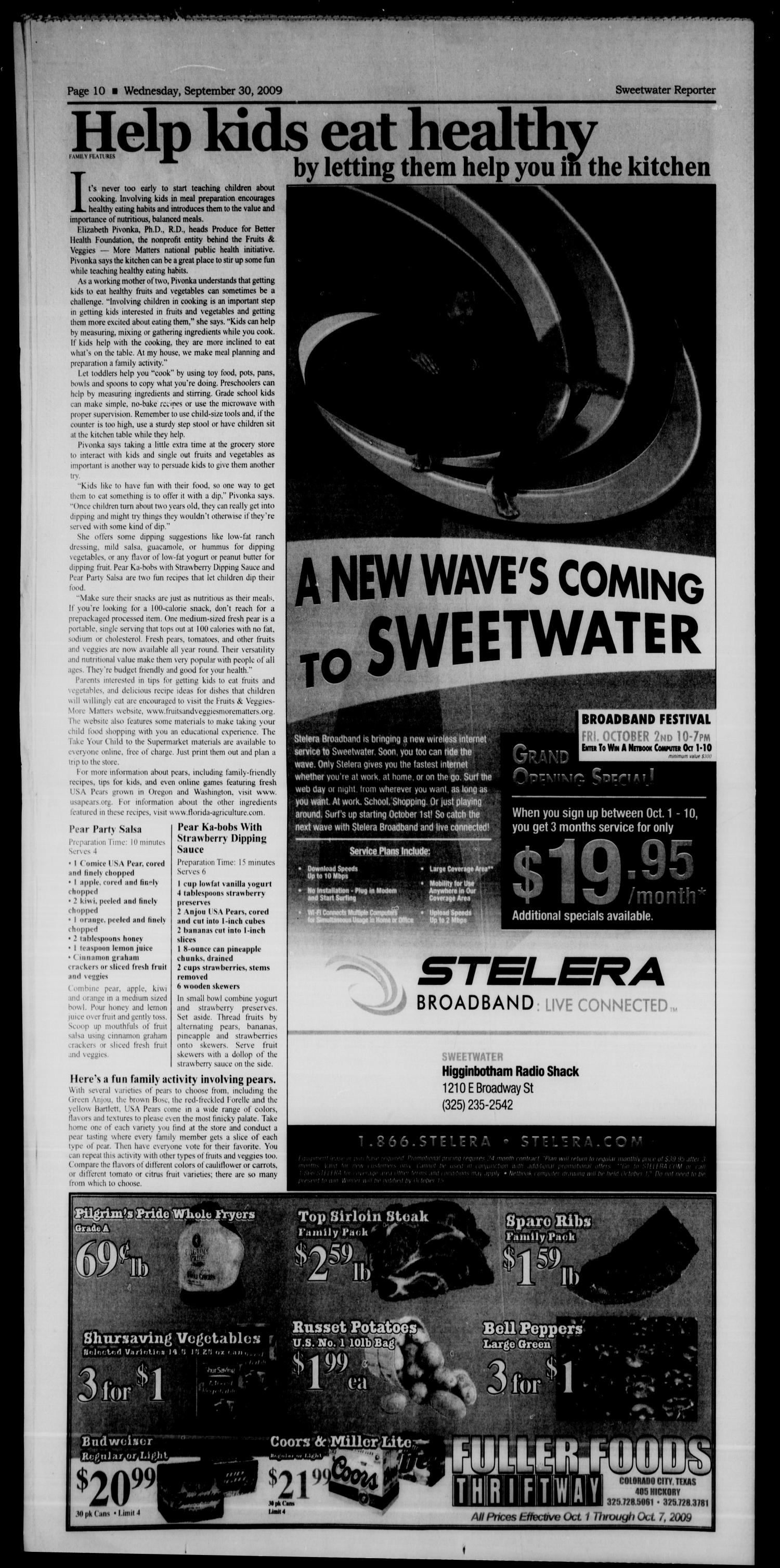 Sweetwater Reporter (Sweetwater, Tex.), Vol. 111, No. 270, Ed. 1 Wednesday, September 30, 2009
                                                
                                                    [Sequence #]: 10 of 10
                                                