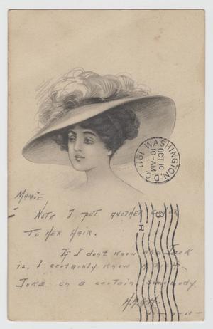 Primary view of object titled '[Postcard of a Charcoal Sketch of a Woman Wearing a Hat]'.