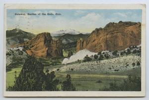 Primary view of object titled '[Postcard of Gateway to Garden of the Gods]'.