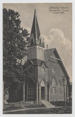 Primary view of object titled '[Postcard of Methodist Church in Huntsville]'.