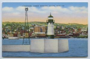 Primary view of object titled '[Postcard of Harbor Entrance in Duluth, Minnesota]'.