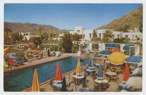 Primary view of object titled '[Postcard of Pool Behind Camelback Inn]'.
