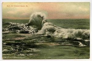 Primary view of object titled '[Postcard of Surf at Old Orchard Beach]'.