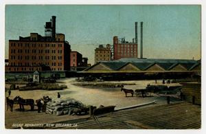 Primary view of object titled '[Postcard of Sugar Refineries in New Orleans]'.
