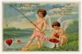 Thumbnail image of item number 1 in: '[Postcard of Two Valentine's Day Angels Fishing]'.