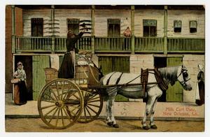 Primary view of object titled '[Postcard of Milk Cart View in New Orleans]'.