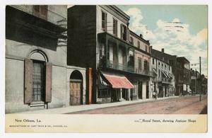 Primary view of object titled '[Postcard of Royal Street in New Orleans]'.
