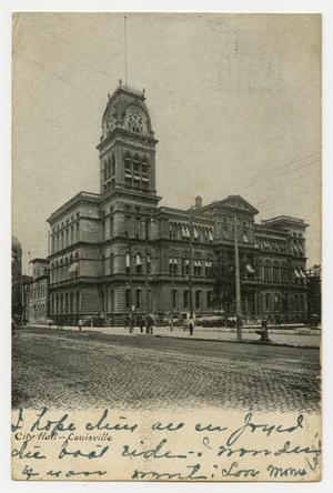 Primary view of object titled '[Postcard of City Hall in Louisville]'.
