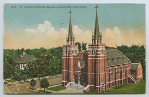 Primary view of object titled '[Postcard of St. Francis Catholic Church]'.