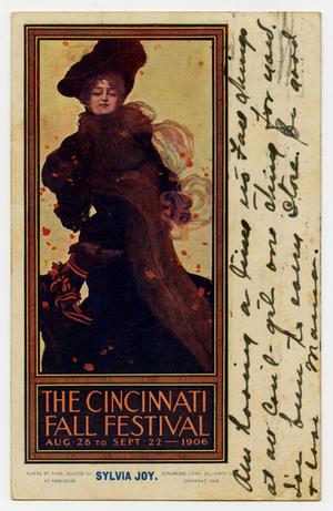 Primary view of object titled '[Postcard of the Fall Festival Poster Girl Sylvia Joy]'.