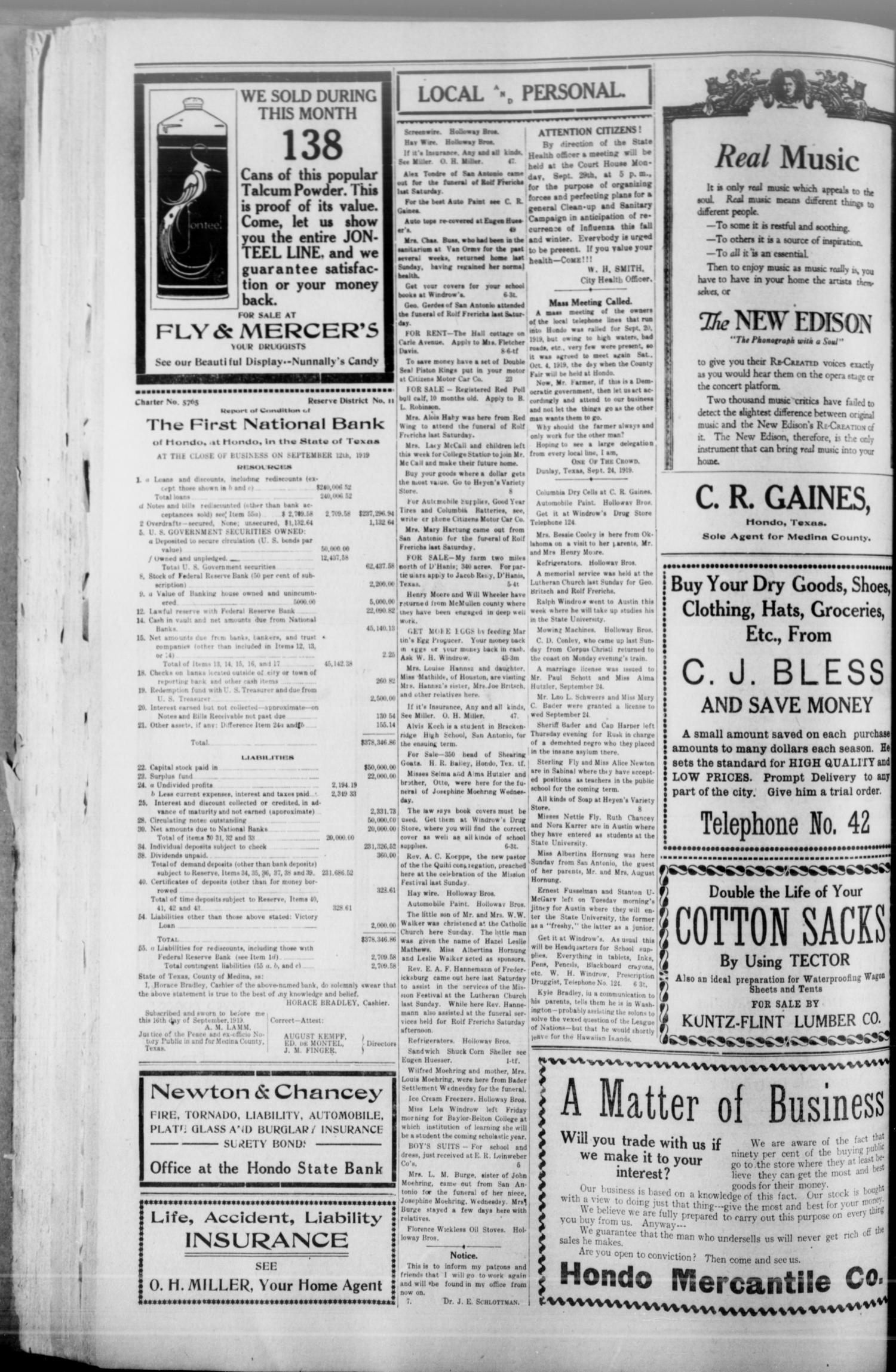 The Hondo Anvil Herald. (Hondo, Tex.), Vol. 34, No. 9, Ed. 1 Saturday, September 27, 1919
                                                
                                                    [Sequence #]: 4 of 8
                                                