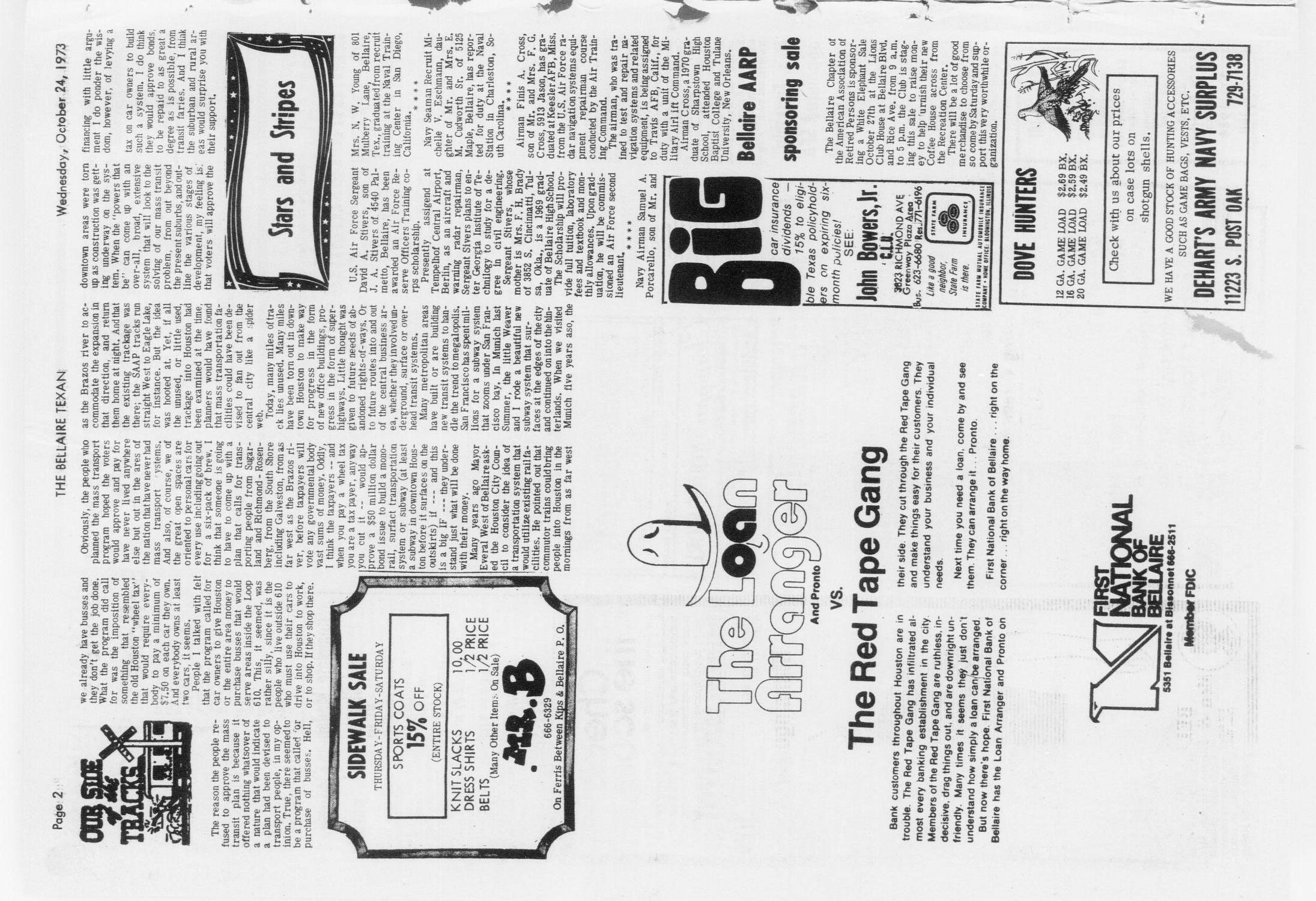 The Bellaire & Southwestern Texan (Bellaire, Tex.), Vol. 20, No. 30, Ed. 1 Wednesday, October 24, 1973
                                                
                                                    [Sequence #]: 2 of 28
                                                