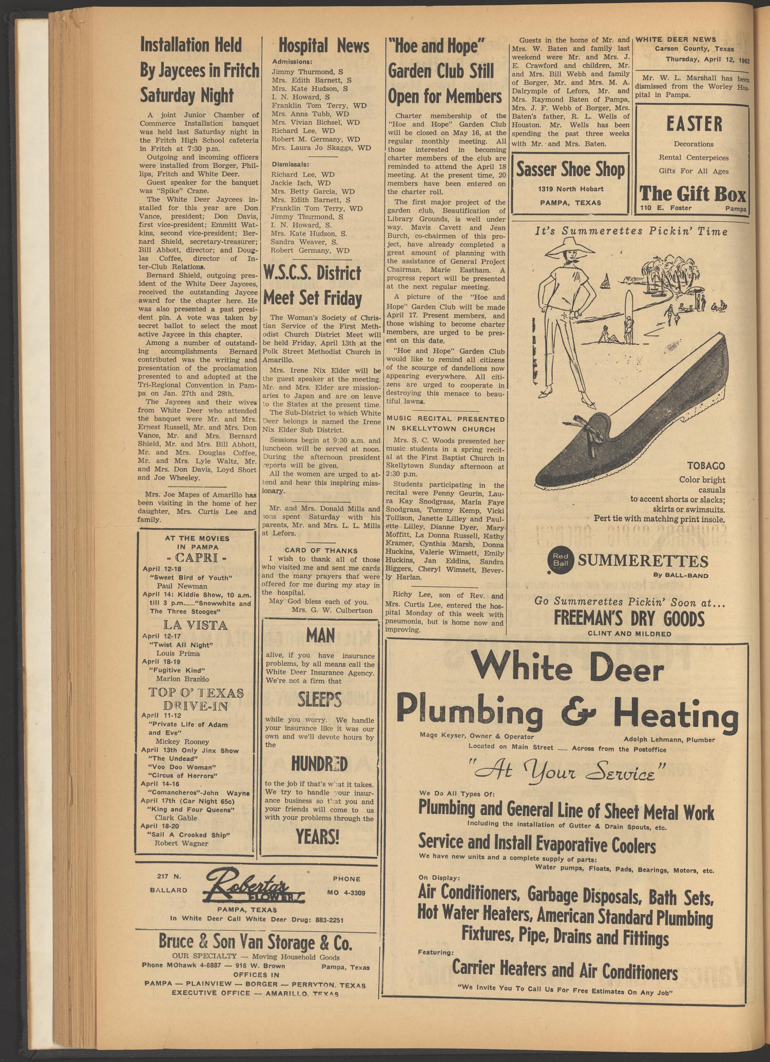 White Deer News (White Deer, Tex.), Vol. 3, No. 5, Ed. 1 Thursday, April 12, 1962
                                                
                                                    [Sequence #]: 4 of 8
                                                