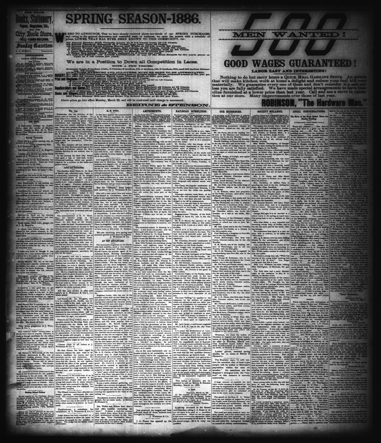 The Sunday Gazetteer. (Denison, Tex.), Vol. 4, No. 46, Ed. 1 Sunday, March 21, 1886
                                                
                                                    [Sequence #]: 4 of 5
                                                