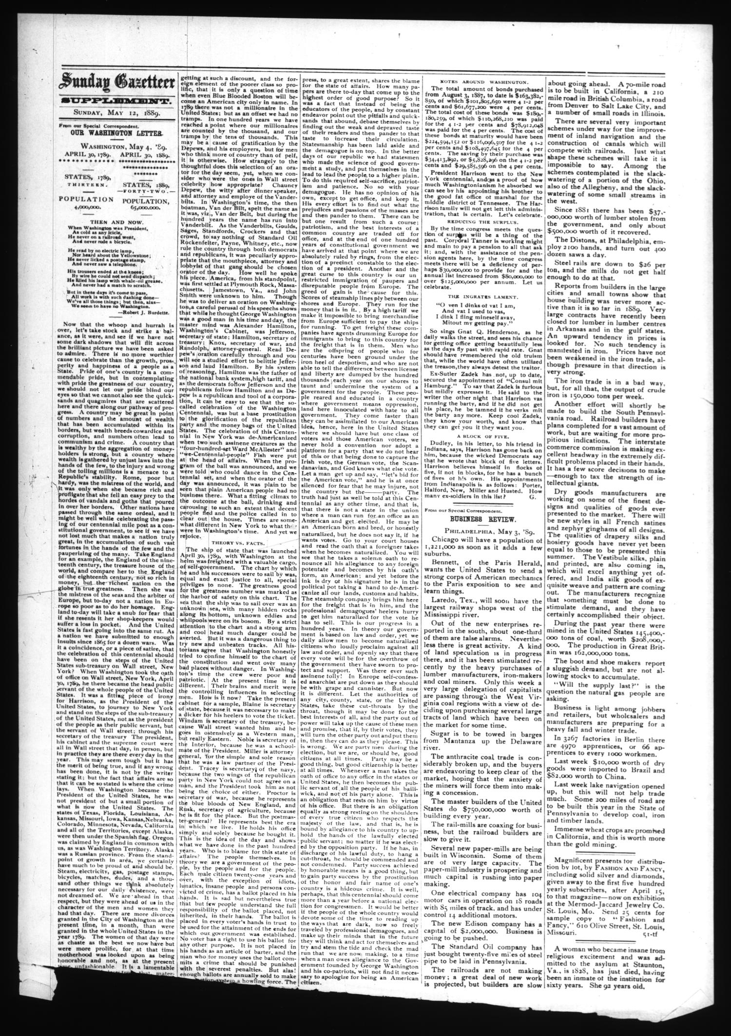 The Sunday Gazetteer. (Denison, Tex.), Vol. 8, No. 2, Ed. 1 Sunday, May 12, 1889
                                                
                                                    [Sequence #]: 4 of 6
                                                