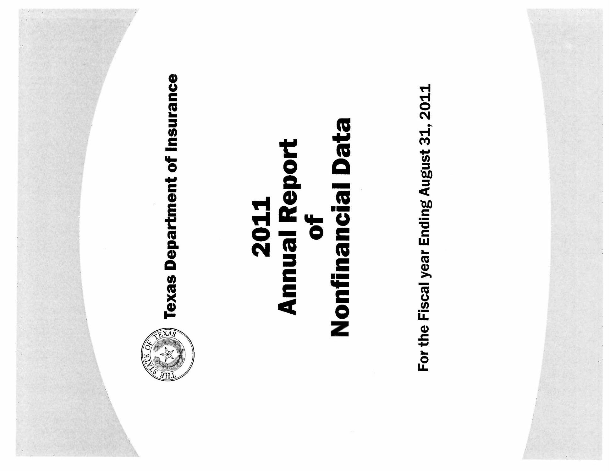 Texas Department of Insurance Annual Report of Nonfinancial Data: 2011
                                                
                                                    Front Cover
                                                