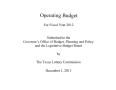 Book: Texas Lottery Commission Operating Budget: 2012