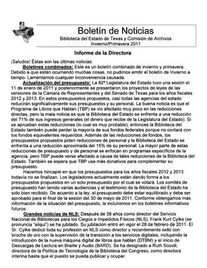 Primary view of object titled 'Boletín de Noticias, Invierno/Primavera 2011'.