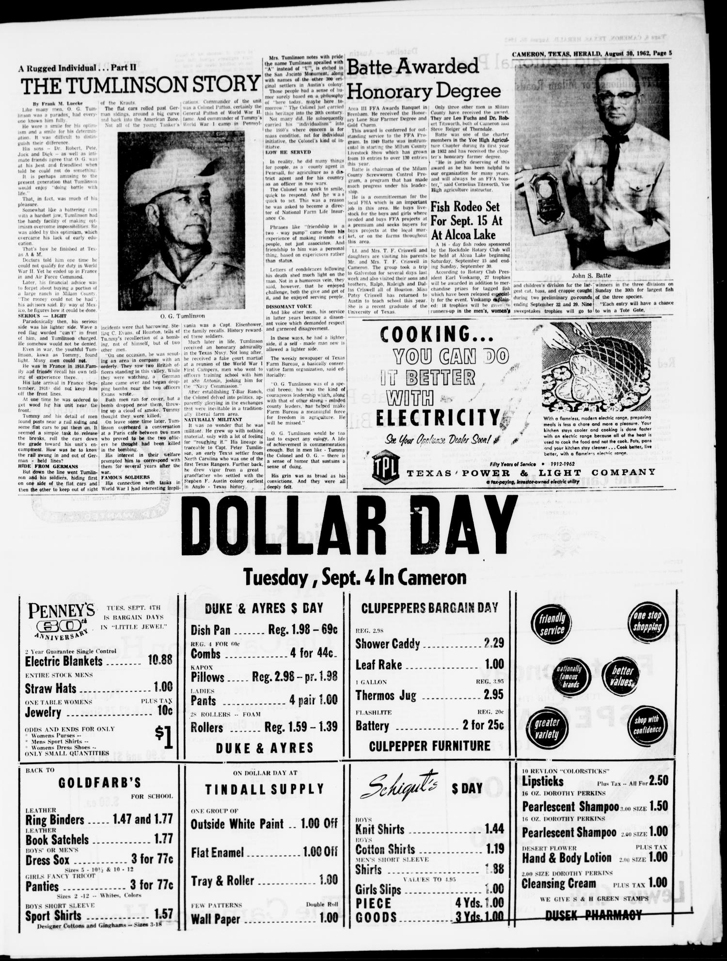The Cameron Herald (Cameron, Tex.), Vol. 103, No. 23, Ed. 1 Thursday, August 30, 1962
                                                
                                                    [Sequence #]: 5 of 16
                                                