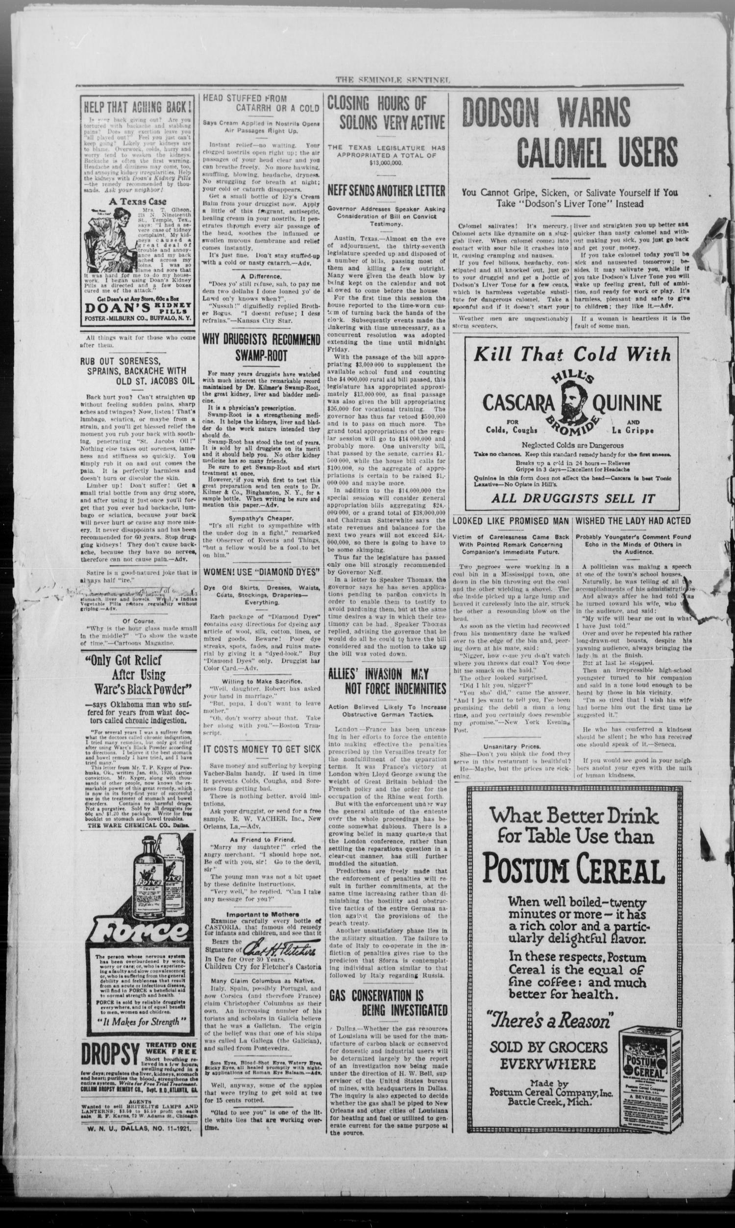 The Seminole Sentinel (Seminole, Tex.), Vol. 14, No. 52, Ed. 1 Thursday, March 17, 1921
                                                
                                                    [Sequence #]: 2 of 8
                                                