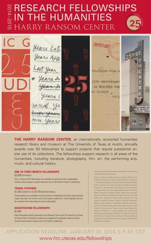 Primary view of object titled 'Harry Ransom Center Research Fellowships in the Humanities, 2014-2015'.