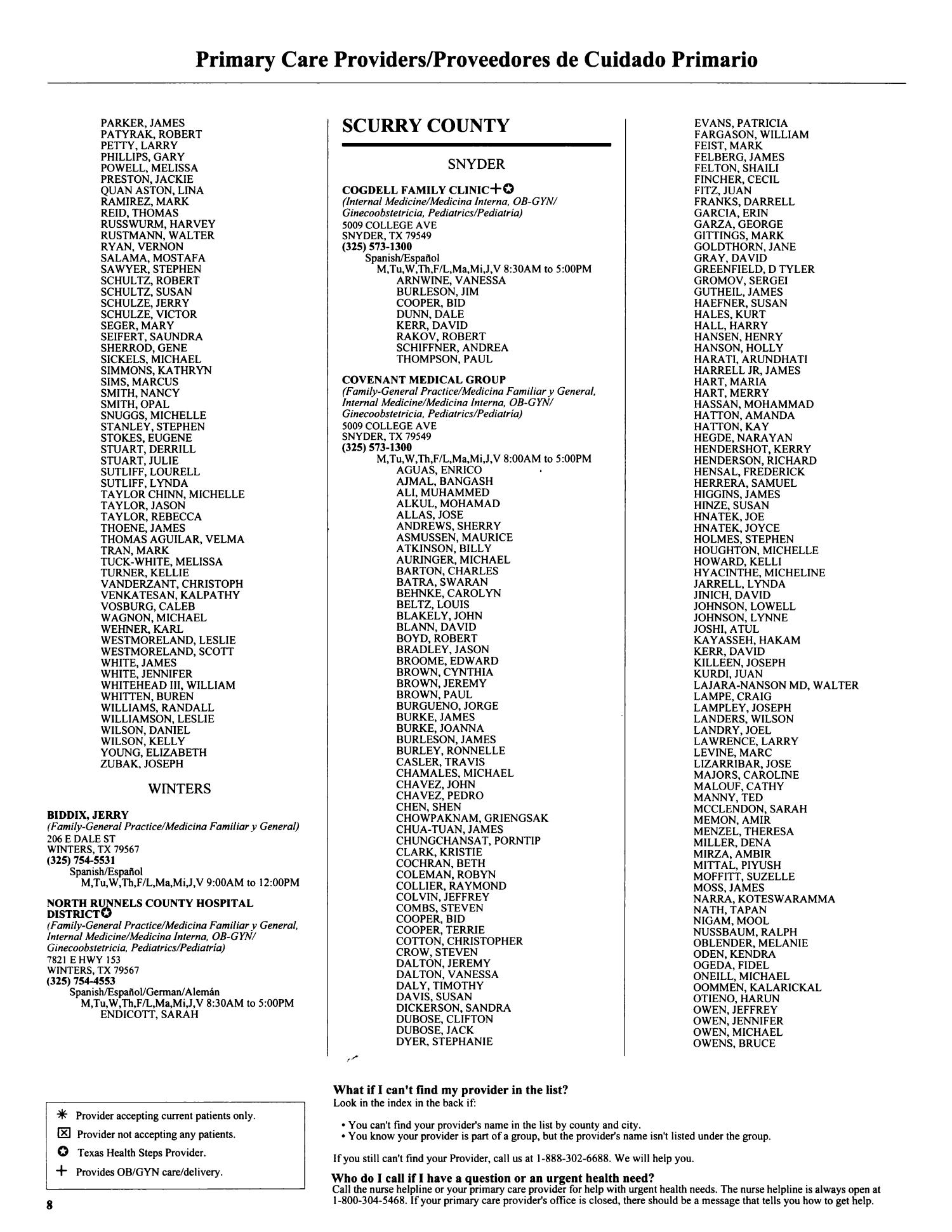 Primary Care Case Management Primary Care Provider and Hospital List: Northwest Texas, June 2011
                                                
                                                    8
                                                