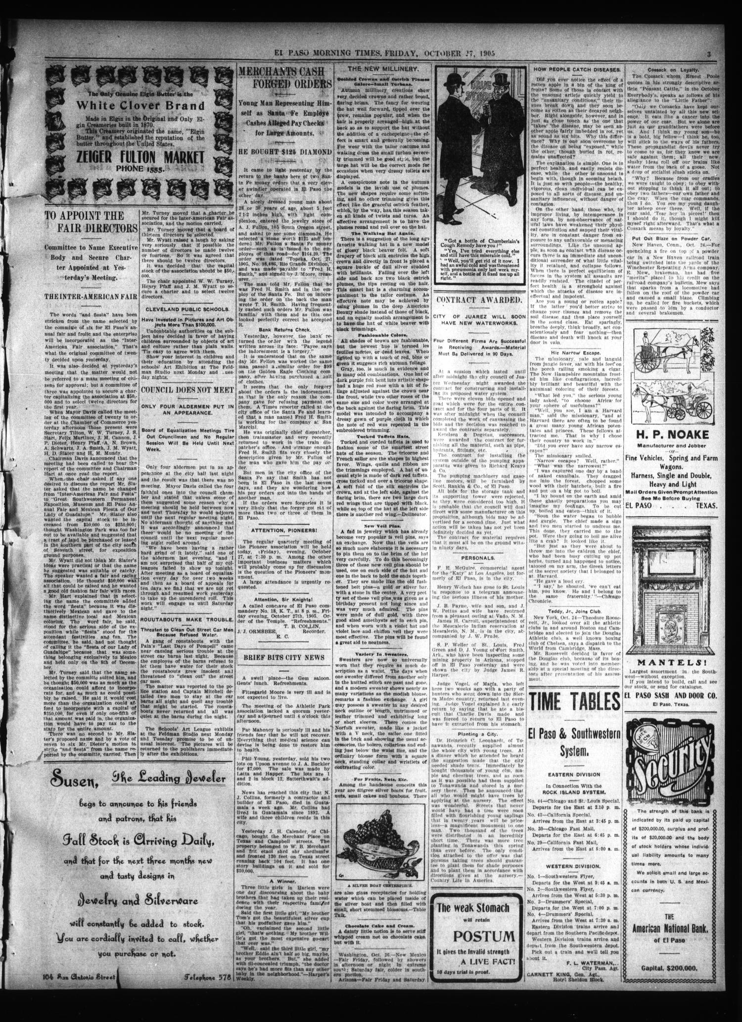 El Paso Daily Times (El Paso, Tex.), Vol. 25, Ed. 1 Friday, October 27, 1905
                                                
                                                    [Sequence #]: 3 of 8
                                                
