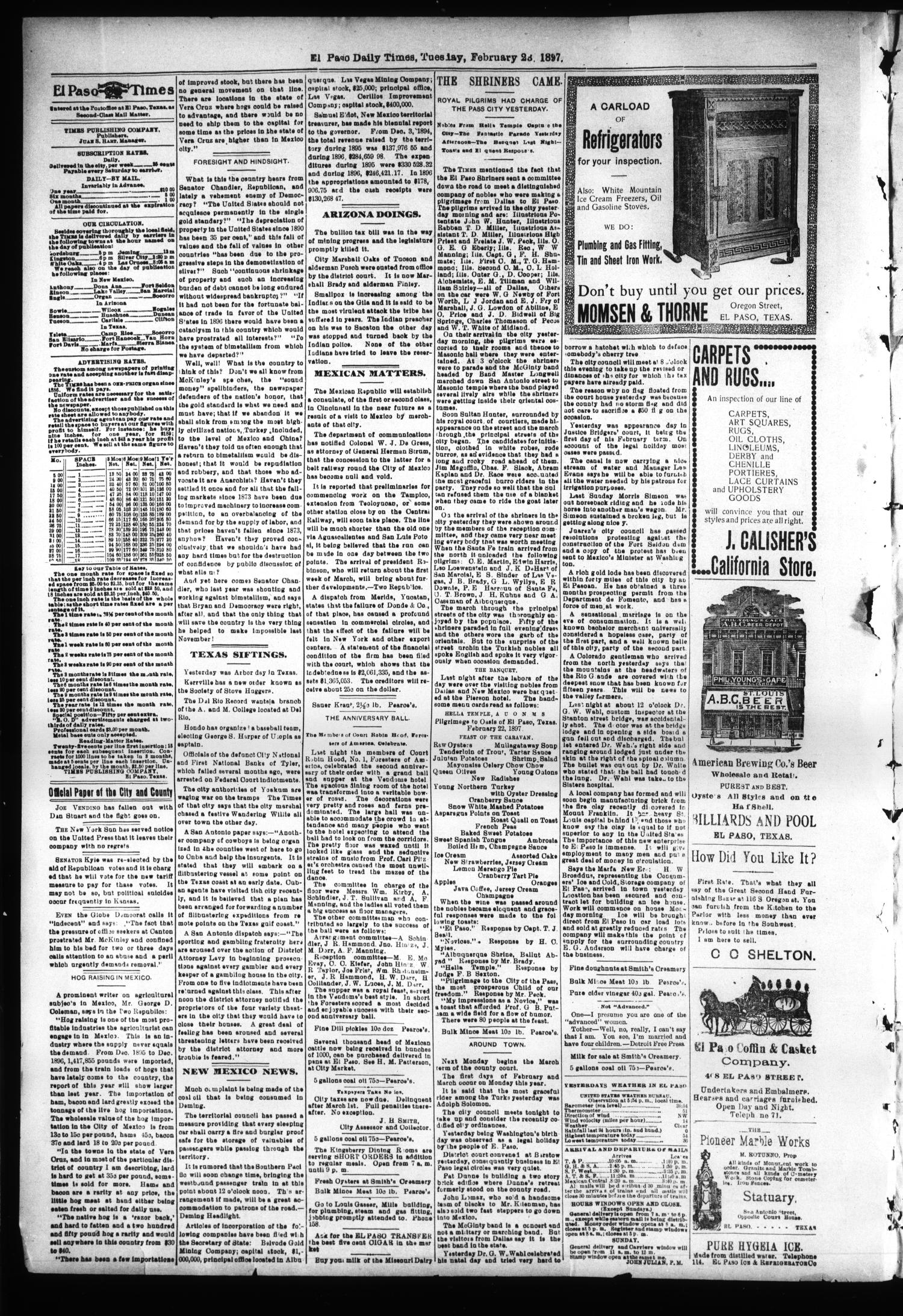 El Paso International Daily Times (El Paso, Tex.), Vol. 17, No. 45, Ed. 1 Tuesday, February 23, 1897
                                                
                                                    [Sequence #]: 2 of 4
                                                