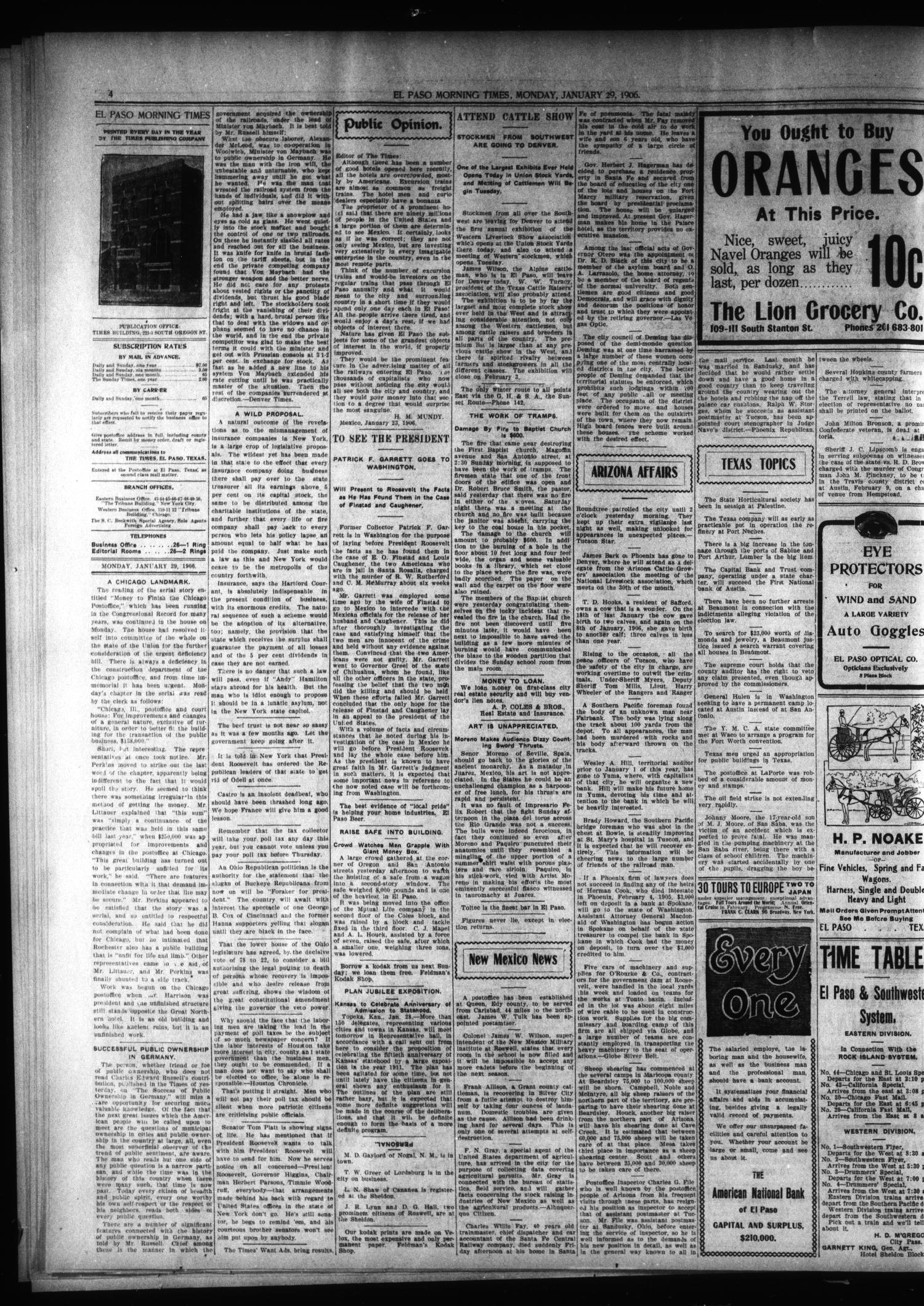 El Paso Daily Times (El Paso, Tex.), Vol. 26, Ed. 1 Monday, January 29, 1906
                                                
                                                    [Sequence #]: 4 of 6
                                                