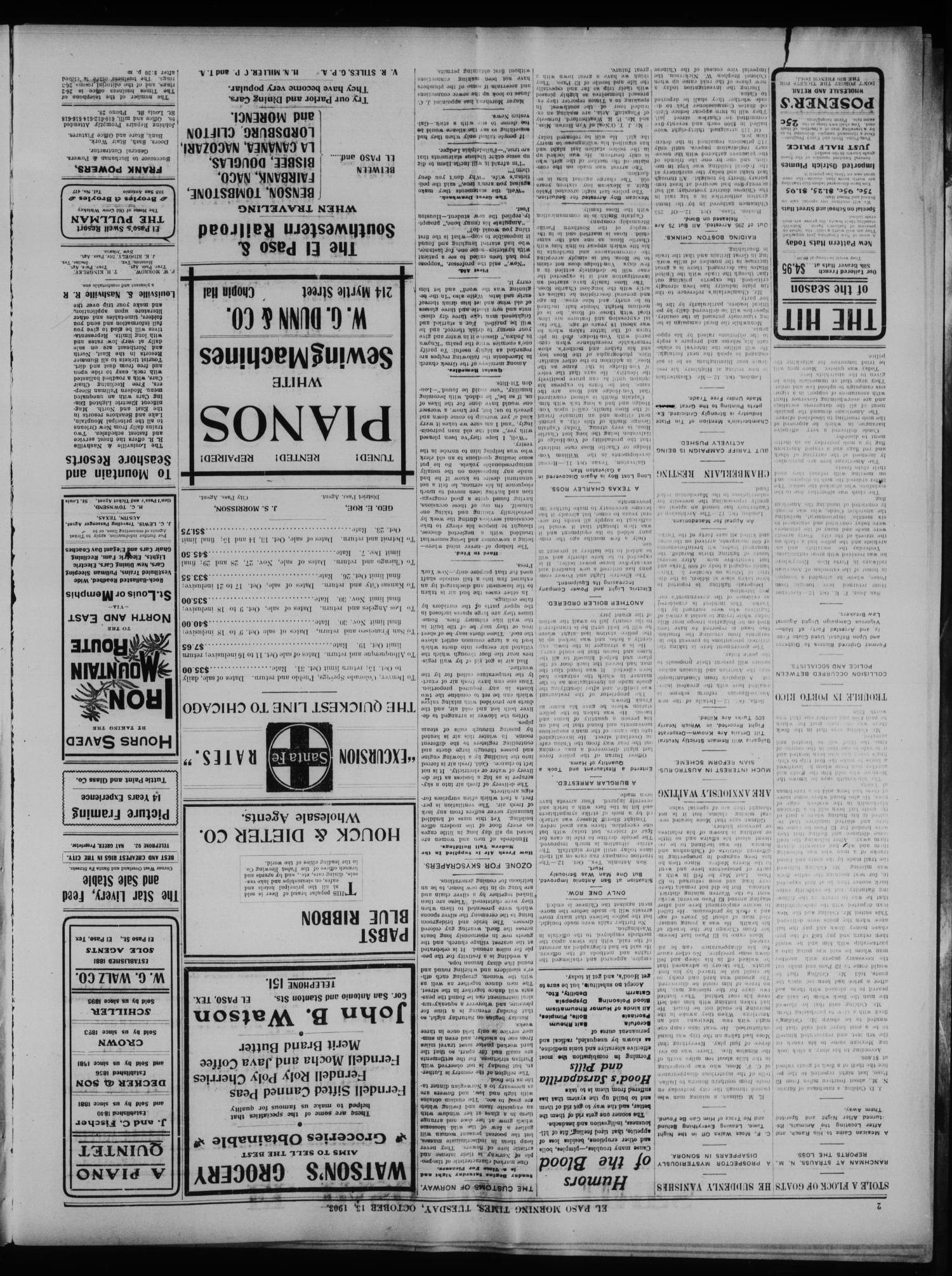 El Paso Daily Times. (El Paso, Tex.), Vol. 23, Ed. 1 Tuesday, October 13, 1903
                                                
                                                    [Sequence #]: 2 of 8
                                                